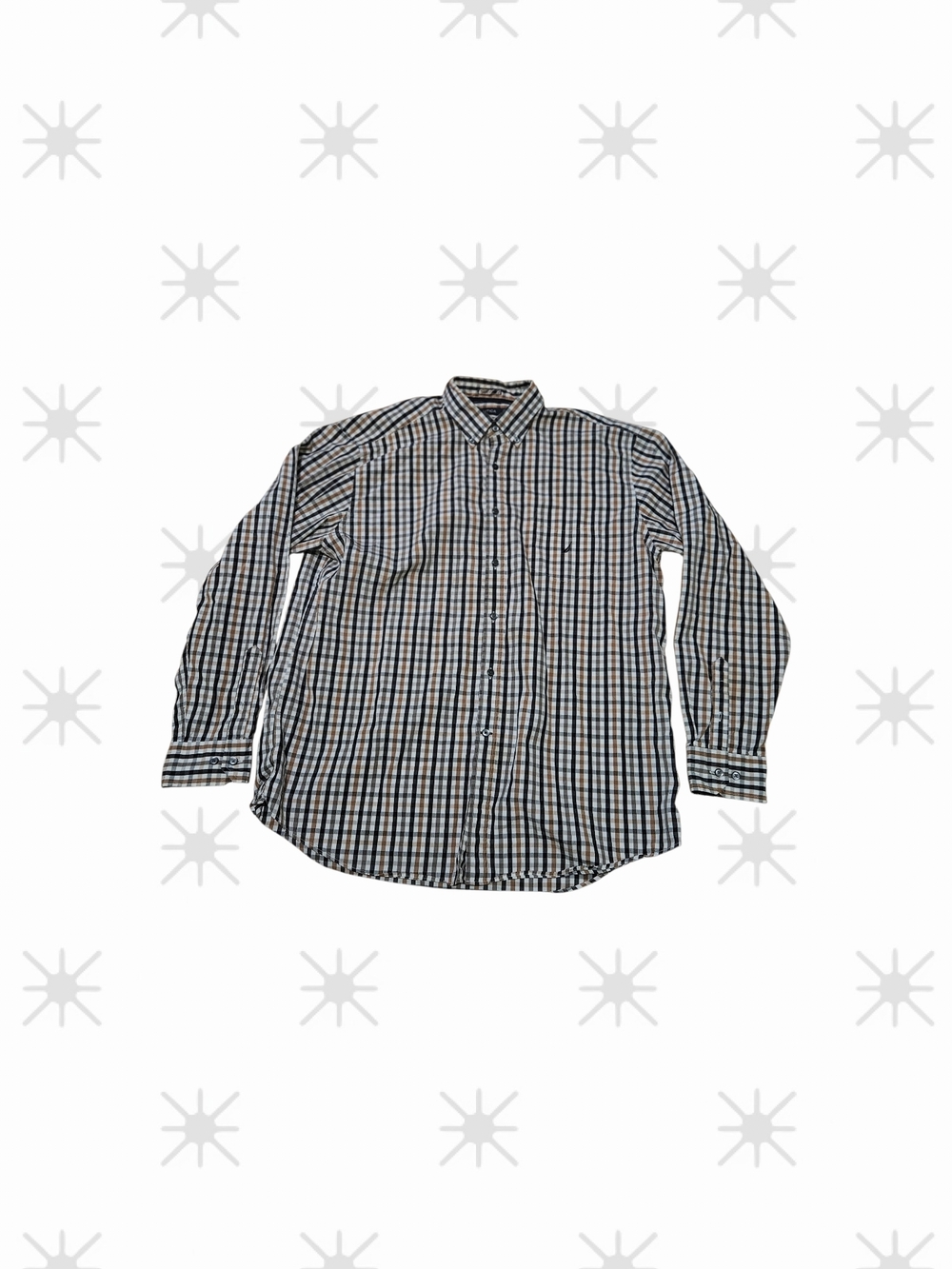 Nautica Men's Blue and White Plaid Button-Down Shirt